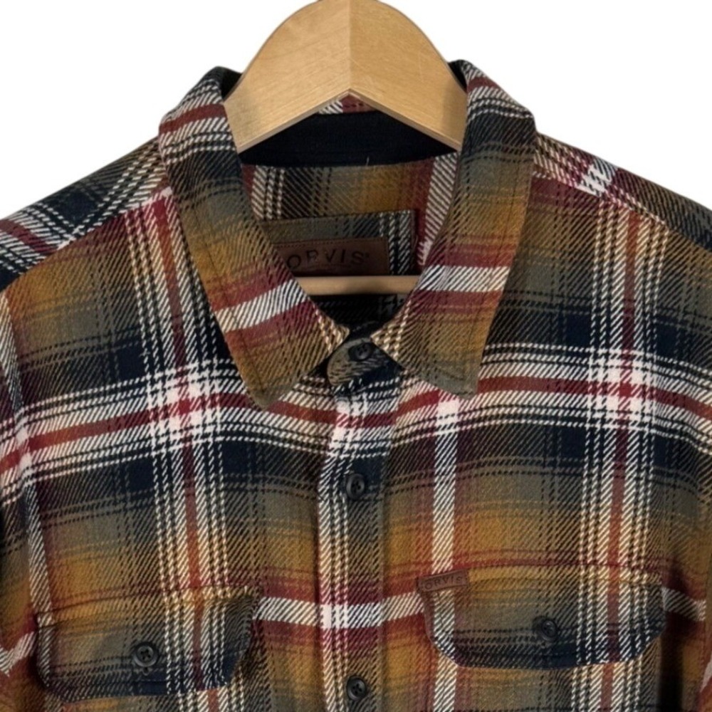 Orvis Classic Collection Mens XXL Plaid Flannel Shirt Brown Green Long Sleeve